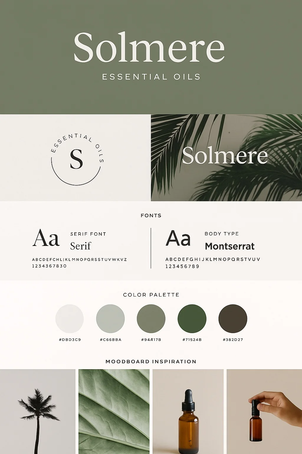 Solmere essential oils brand board